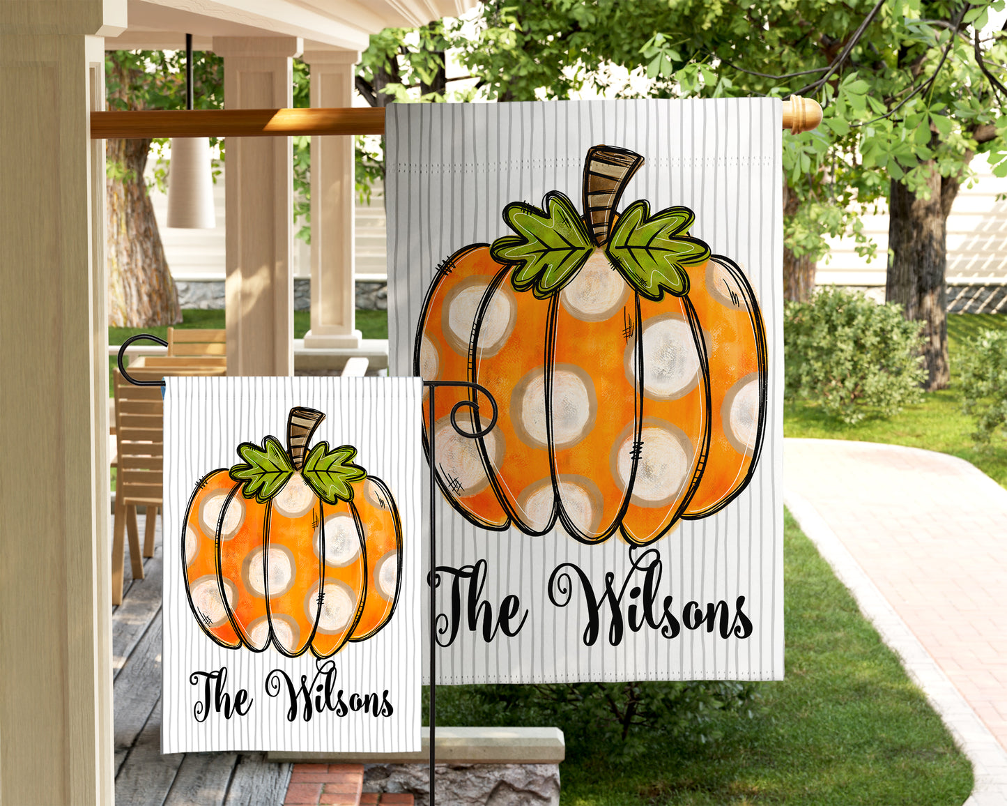 Halloween Garden Flag - Creamy Polka Dot Pumpkin