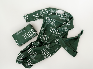 green personalized swaddle blanket for baby boy photography
