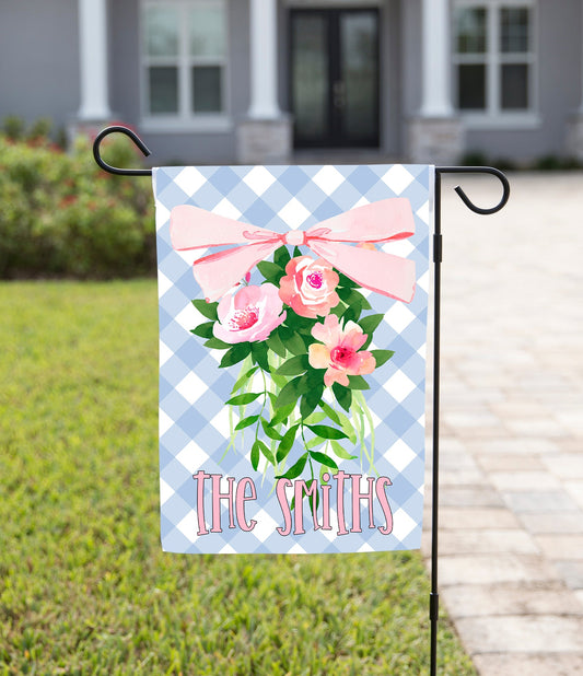 Spring Garden Flag - Pink Flowers with Pink Bow