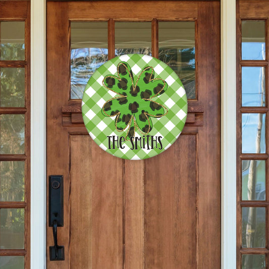 St Patrick’s Door Hanger | Four Leaf Clover with Leopard Print