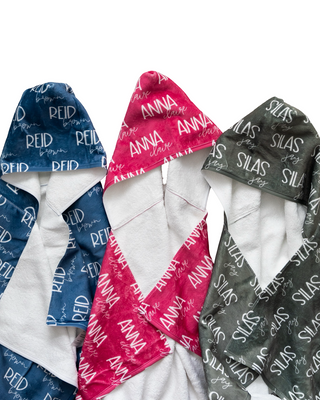 Personalized hooded baby towel with name embroidery – soft, absorbent bath towel for newborns and toddlers from The Navy Knot.