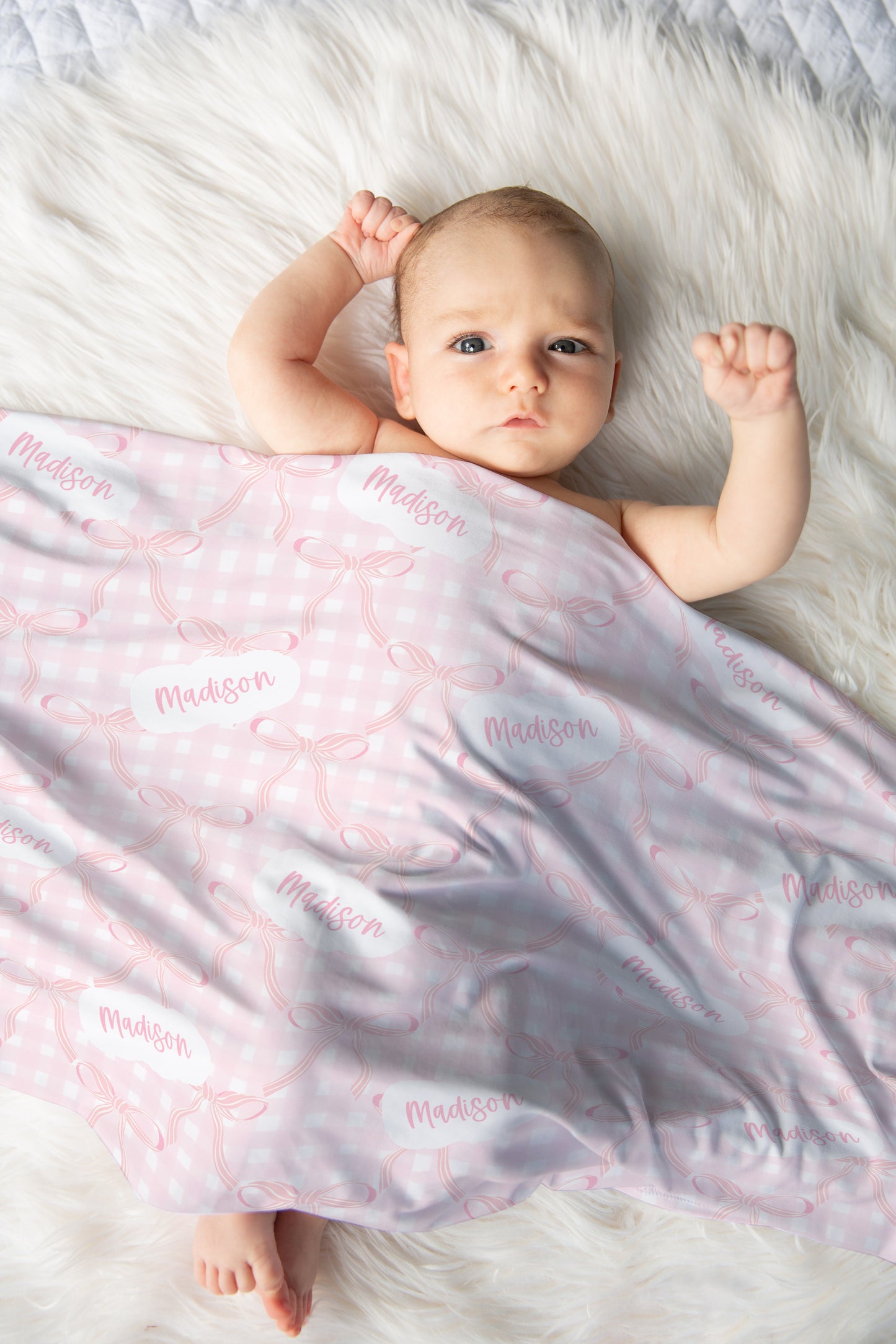 Pink Bow Stripes Name Blanket