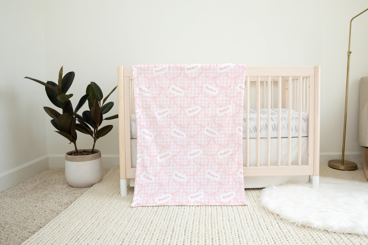 Pink Bow Stripes Name Blanket