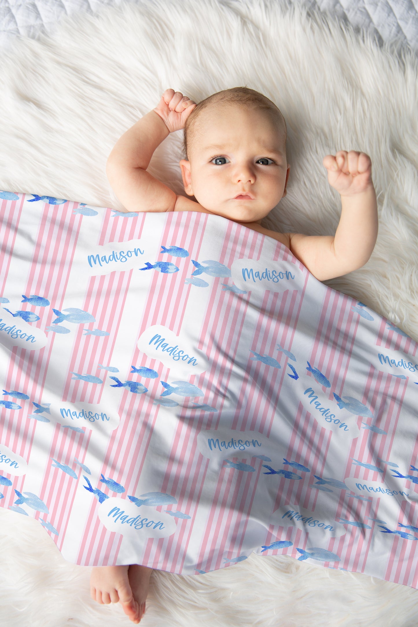 Pink Stripe Fish Name Blanket