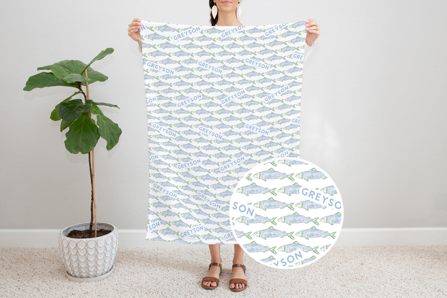 Personalized Fish Blanket Baby Boy Gift Custom Fishing Blanket Themed Kid Blanket Baby Boy Gift Fish Themed Baby Shower Gift