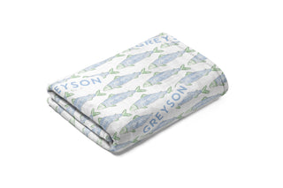 Personalized coastal fish baby blanket with tropical fish design and custom baby name