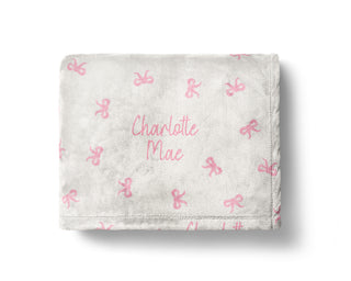 Personalized Pink Bow Baby Name Blanket – Custom Minky or Sherpa