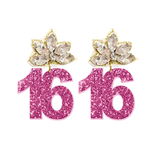 Hot Pink Glitter 16 Earrings