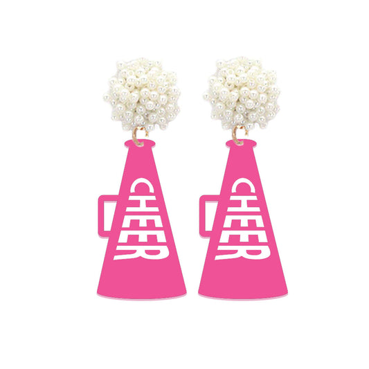 Hot Pink & White Cheer Earrings