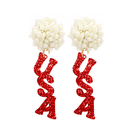 Red Glitter USA Earrings