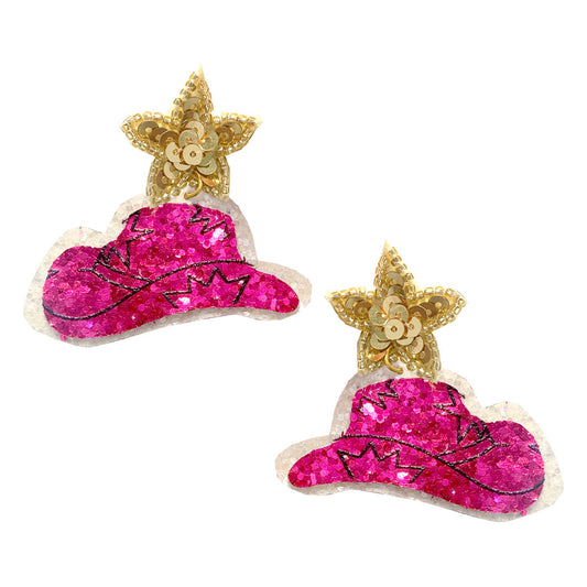Hot Pink Shania Hat Earrings