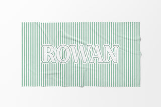 Personalized kids pool towel with pastel stripes and name, soft absorbent towel for swim lessons and beach days