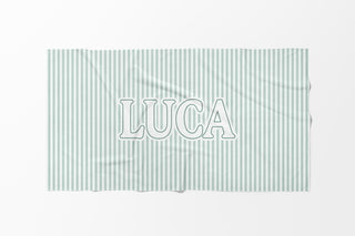 Pastel striped custom beach towel for toddlers, personalized name towel perfect for summer gifts and travel