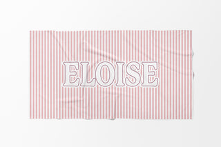 Personalized kids towel with pastel stripe design, cute preppy beach towel for toddlers and young children