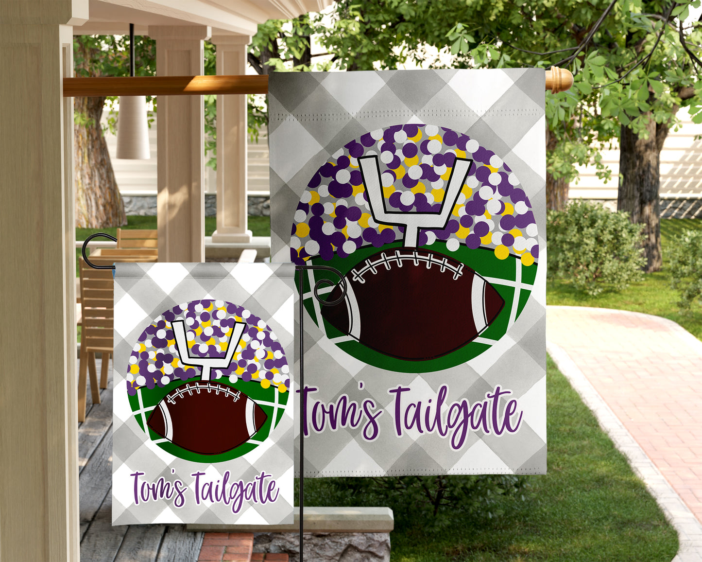 Fall Garden Flag - Purple & Gold Football Stadium - ECU, LSU