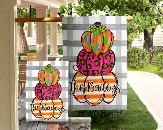 Fall Garden Flag - Autumn Pumpkin Stacks
