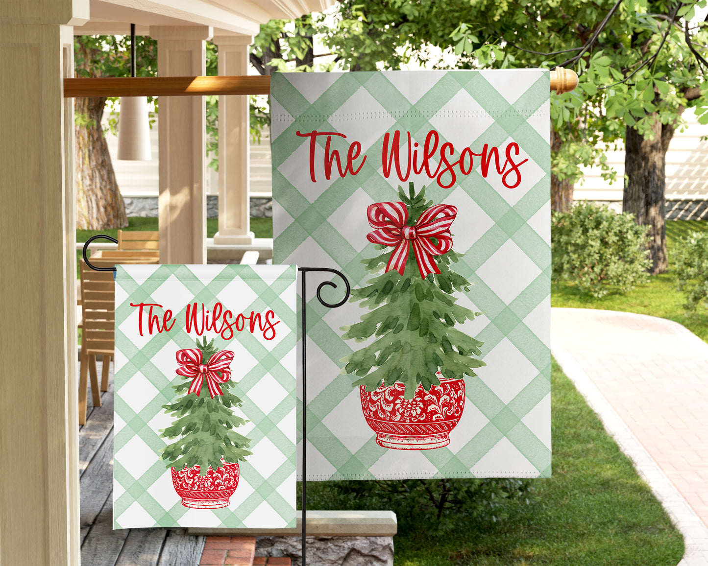 Personalized Christmas Garden Flag - Chinoiserie Christmas Trees