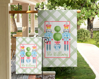 Personalized Christmas Garden Flag - Topiary Nutcracker