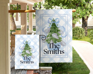 Personalized fall dog garden flag with pumpkins and custom family name