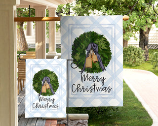 Personalized fall dog garden flag with pumpkins and custom family name