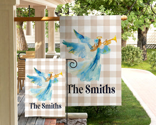 Personalized fall dog garden flag with pumpkins and custom family name