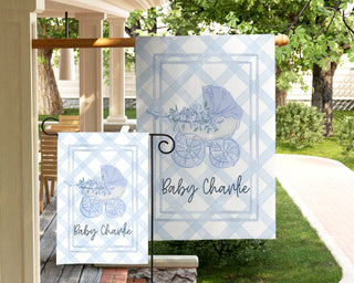 Personalized fall dog garden flag with pumpkins and custom family name