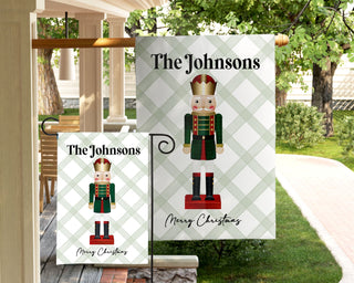 Striped seasonal garden flag featuring fall puppy design and personalized text