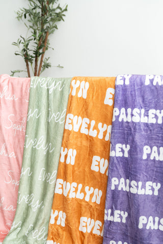 Personalized minky blanket in green – ideal gift for new parents and baby showers.