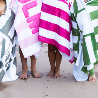 Bright and colorful personalized towels for kids – ideal for summer pool parties, beach days, and vacations.