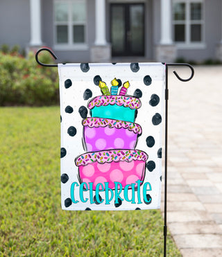 Celebrate Garden Flag - Celebrate with Cake and Polka Dots