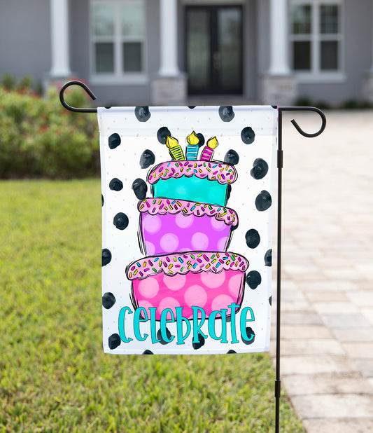 Celebrate Garden Flag - Celebrate with Cake and Polka Dots