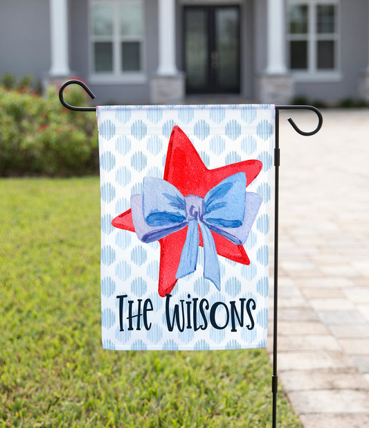 Summer Garden Flag - Red Star with Blue Ribbon