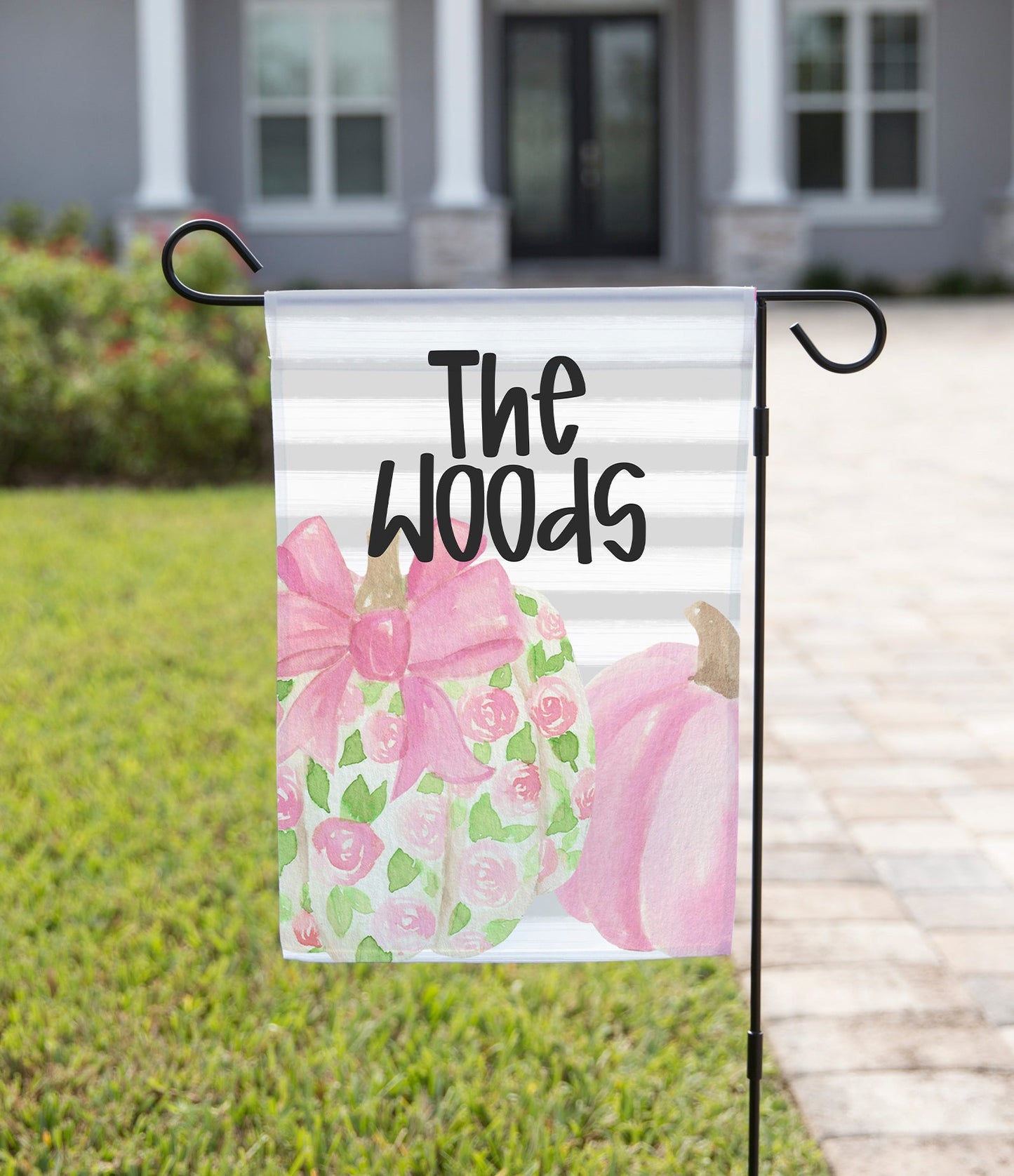 Fall Garden Flag - Pink Pumpkins with Flowers