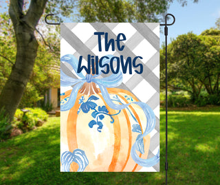 Personalized Fall Garden Flag - Chinoiserie Harvest Pumpkin