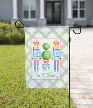 Personalized Christmas Garden Flag - Topiary Nutcracker