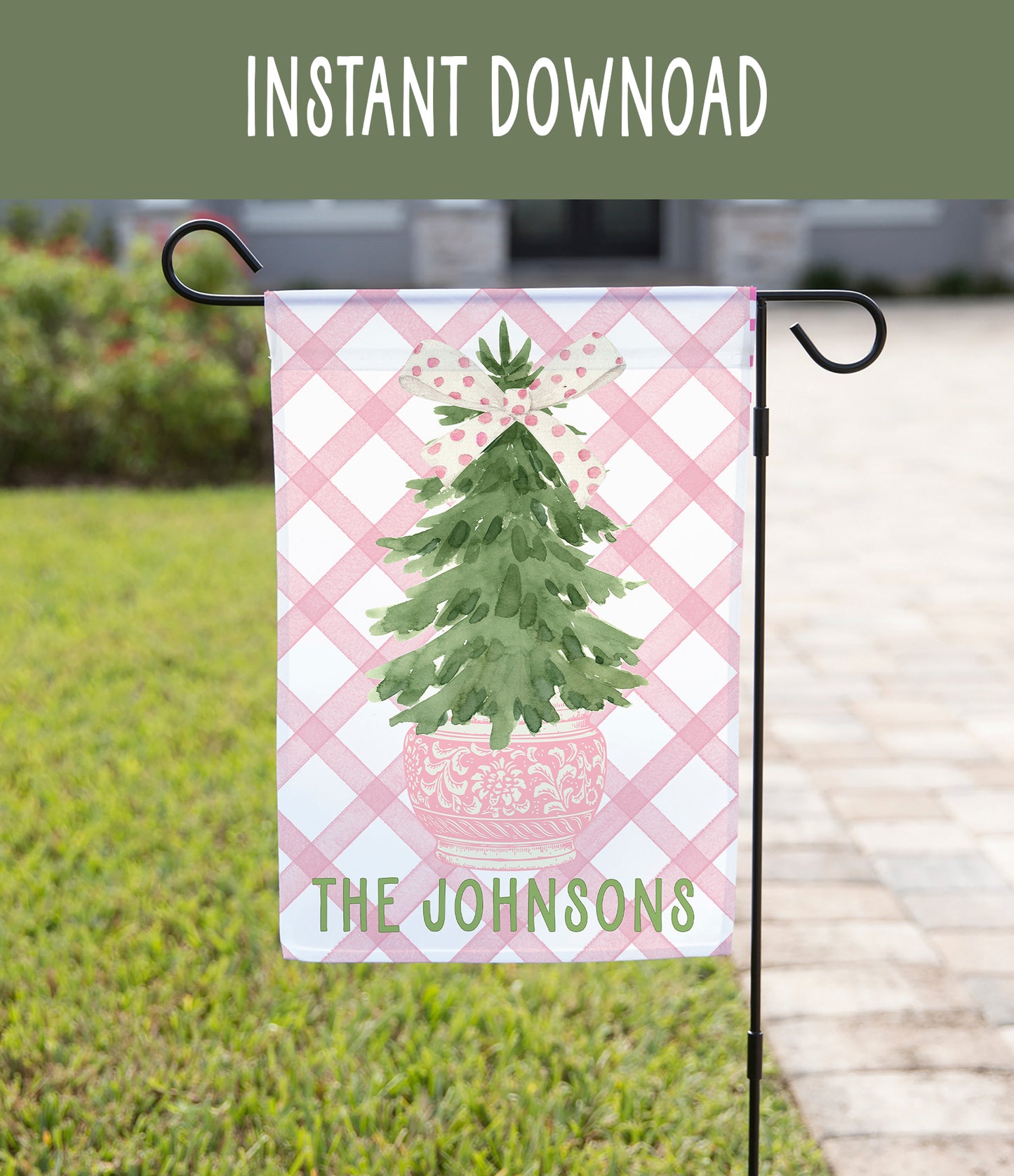 Personalized Christmas Garden Flag - Pastel Pink Christmas Tree