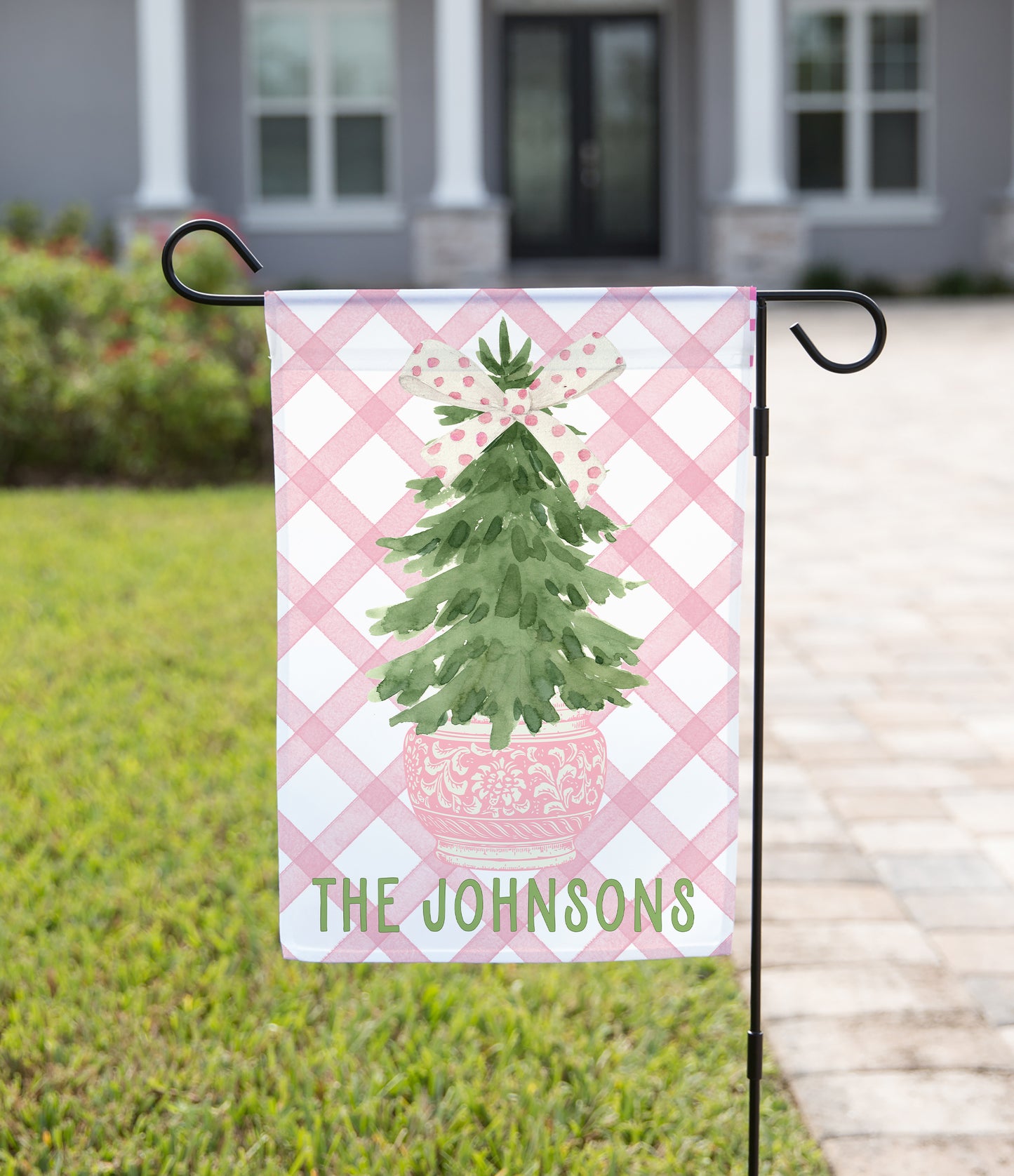 Personalized Christmas Garden Flag - Pastel Pink Christmas Tree