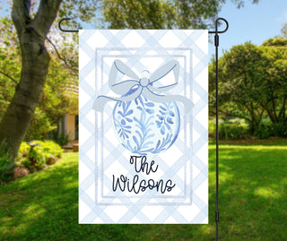 Custom watercolor doodle dog outdoor flag with blue and orange pumpkins
