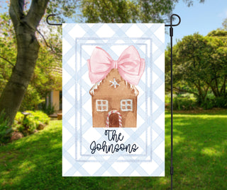 Custom watercolor doodle dog outdoor flag with blue and orange pumpkins