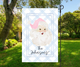 Striped seasonal garden flag featuring fall puppy design and personalized text