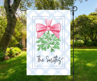 Striped seasonal garden flag featuring fall puppy design and personalized text