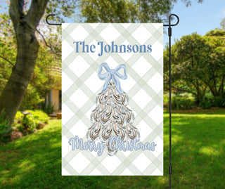 Personalized fall dog garden flag with pumpkins and custom family name