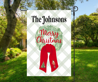Personalized fall dog garden flag with pumpkins and custom family name