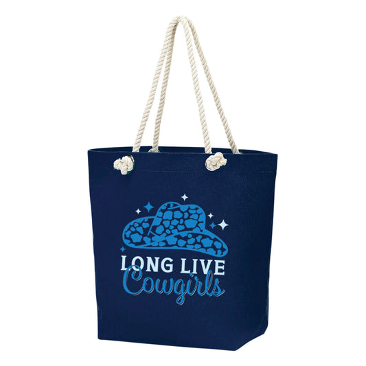Printed Long Live Cowgirls Navy Castaway Tote