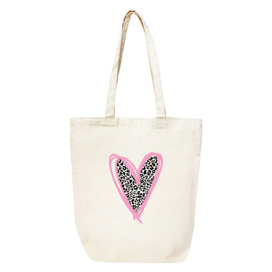Printed Leopard Heart Canvas Tote