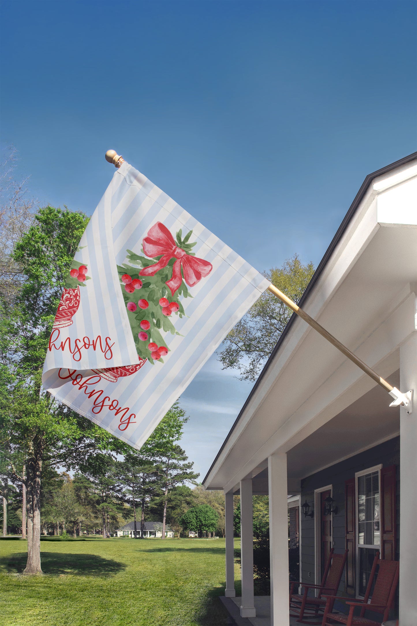 Personalized Christmas Garden Flag - Red Chinoiserie Potted Tree