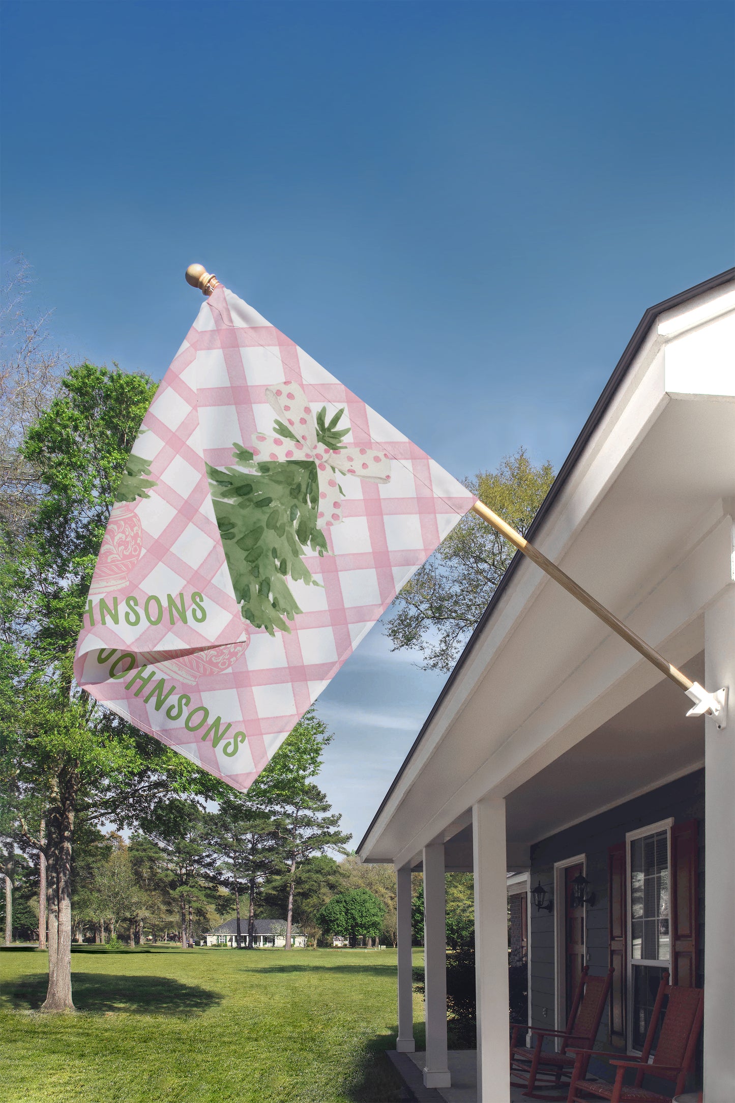 Personalized Christmas Garden Flag - Pastel Pink Christmas Tree