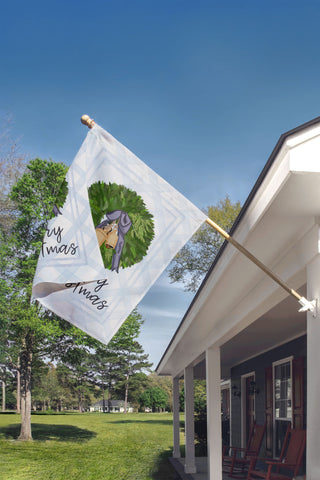 Striped seasonal garden flag featuring fall puppy design and personalized text