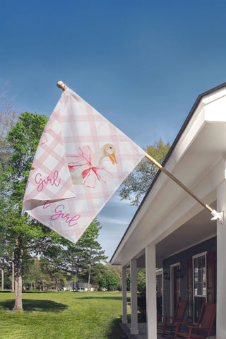 Striped seasonal garden flag featuring fall puppy design and personalized text