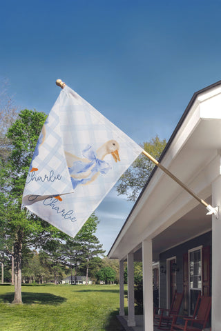 Custom watercolor doodle dog outdoor flag with blue and orange pumpkins